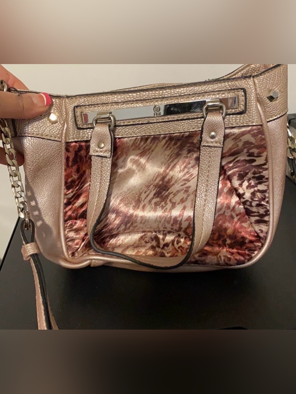 Jennifer Lopez Satchel Pink & Brown Animal Print Shoulder Bag